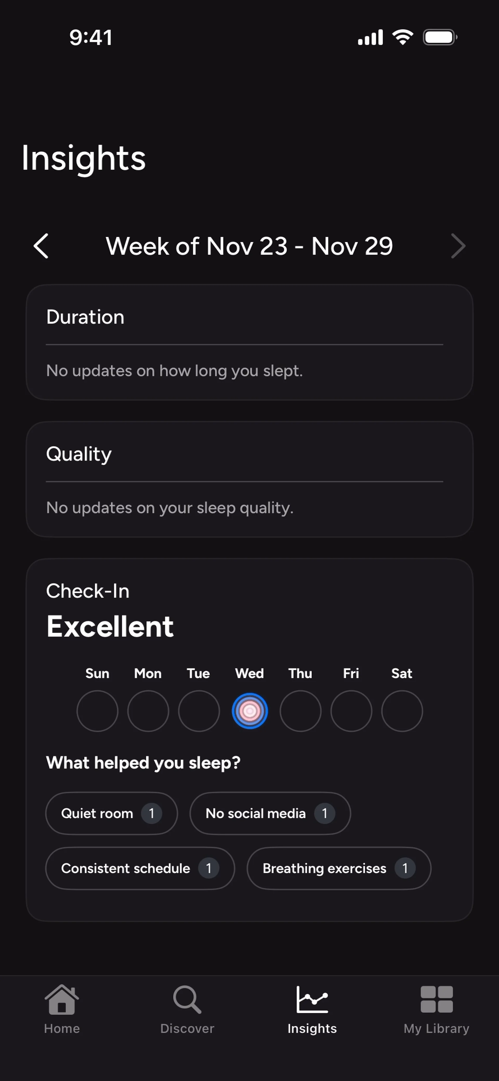 calm-sleep-ios — Health скриншот интерфейса
