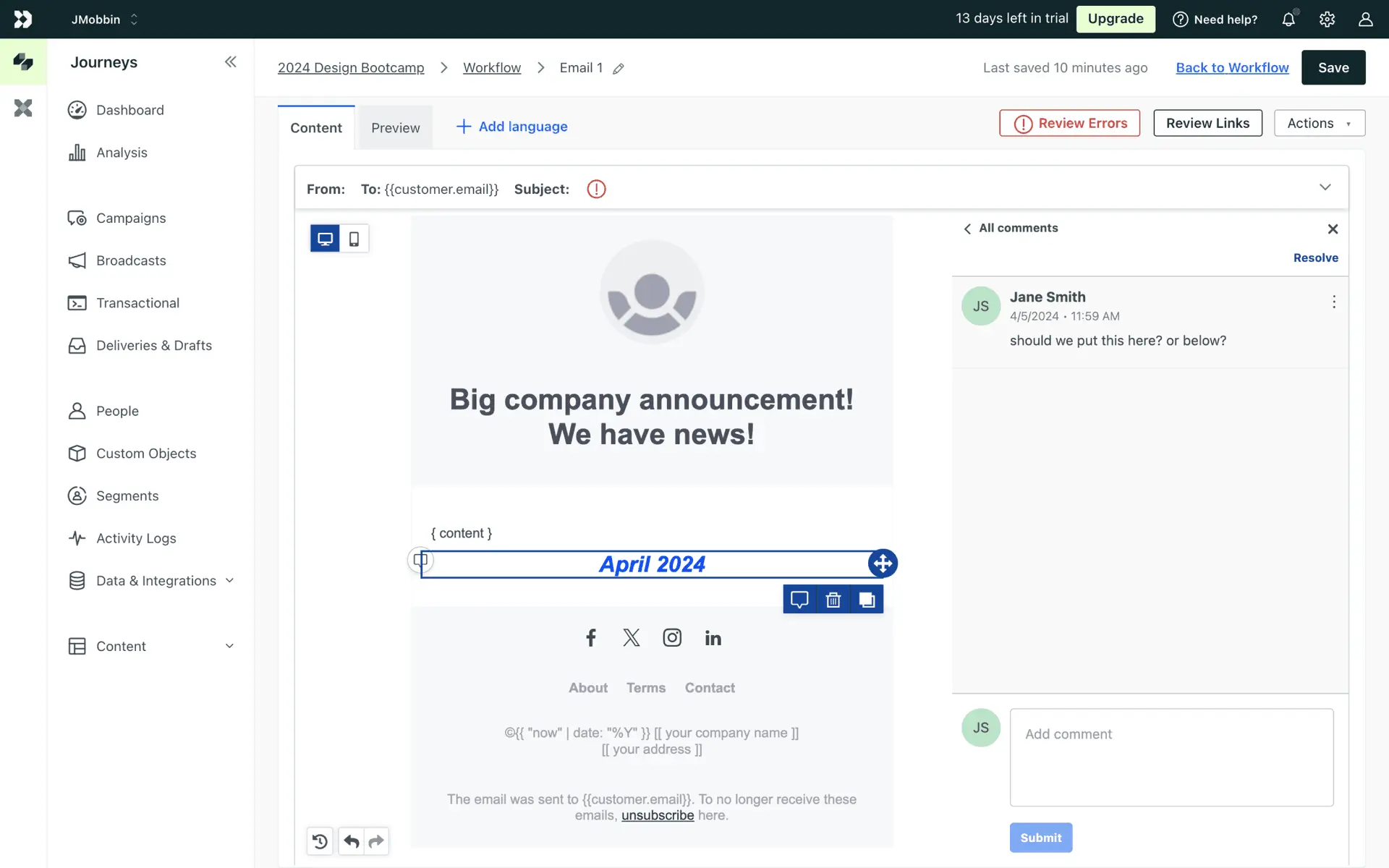 Customer.io screenshot