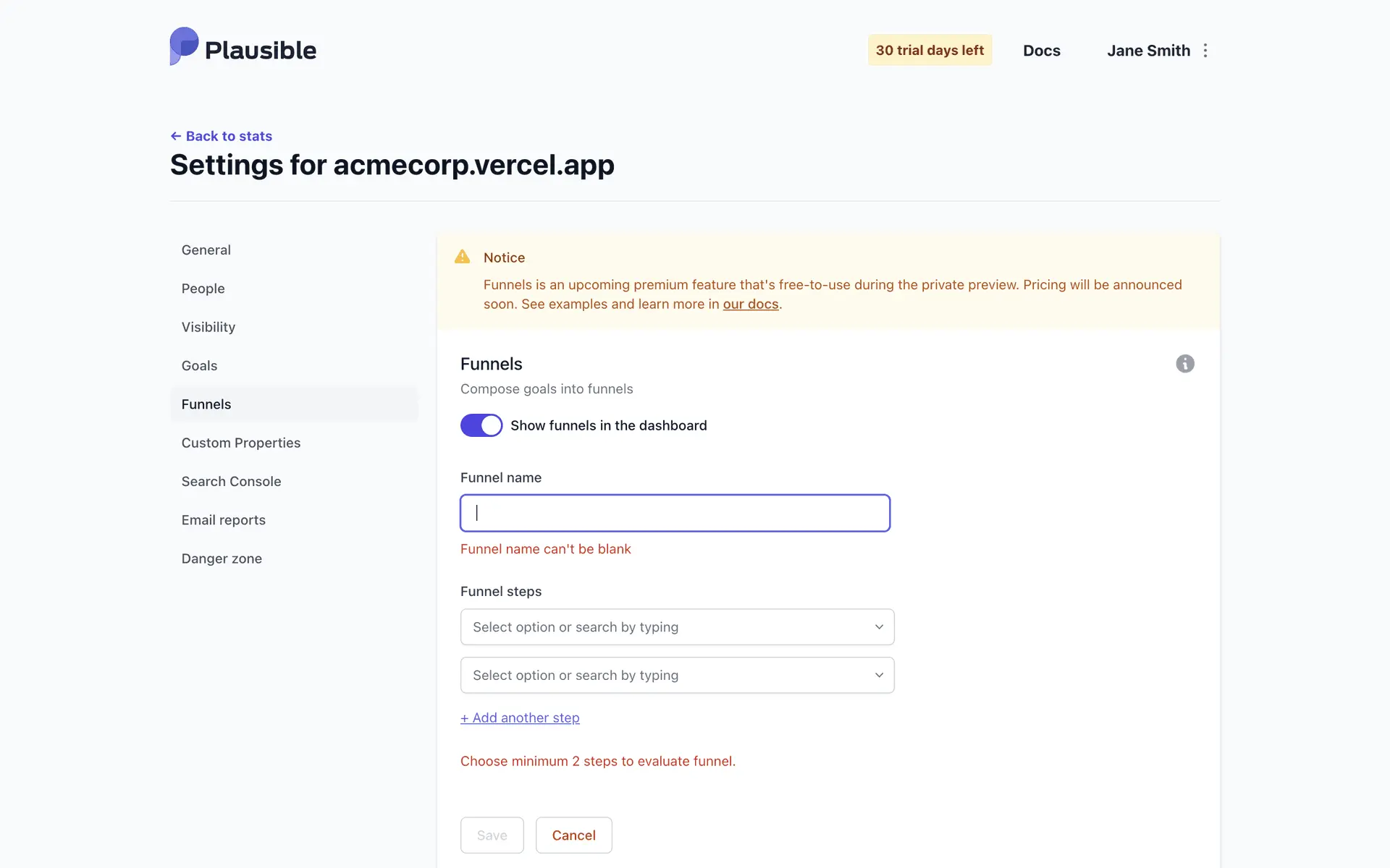 Plausible Analytics screenshot