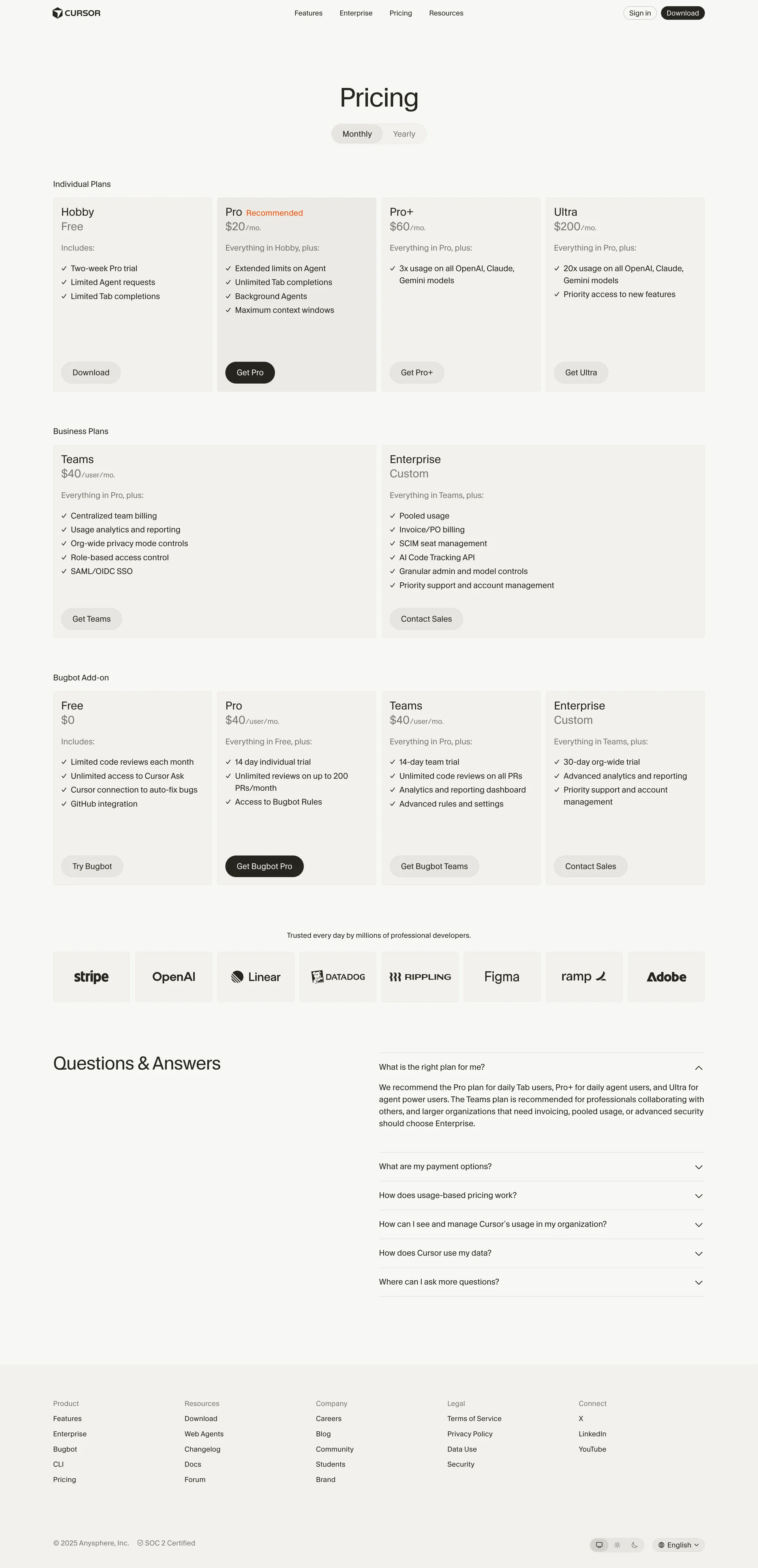 Cursor — Developer Tools скриншот интерфейса