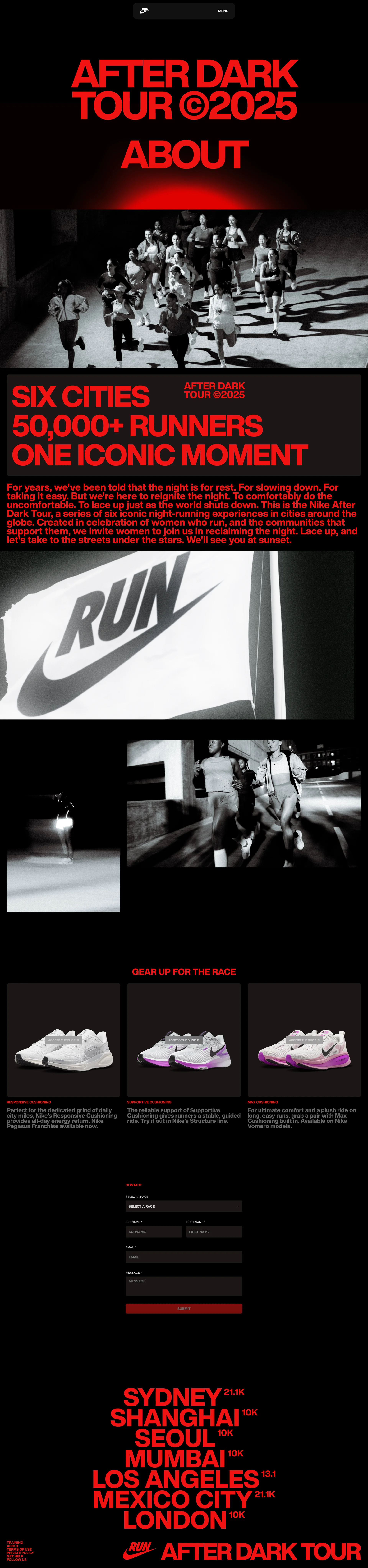 Nike After Dark Tour — Entertainment скриншот интерфейса