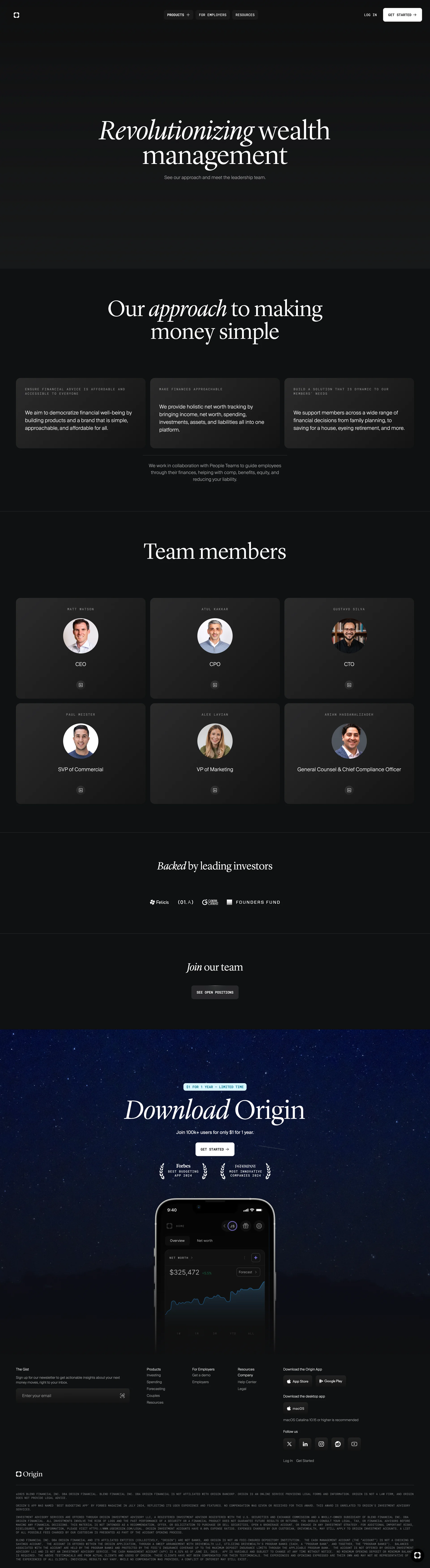 Origin — Fintech скриншот интерфейса