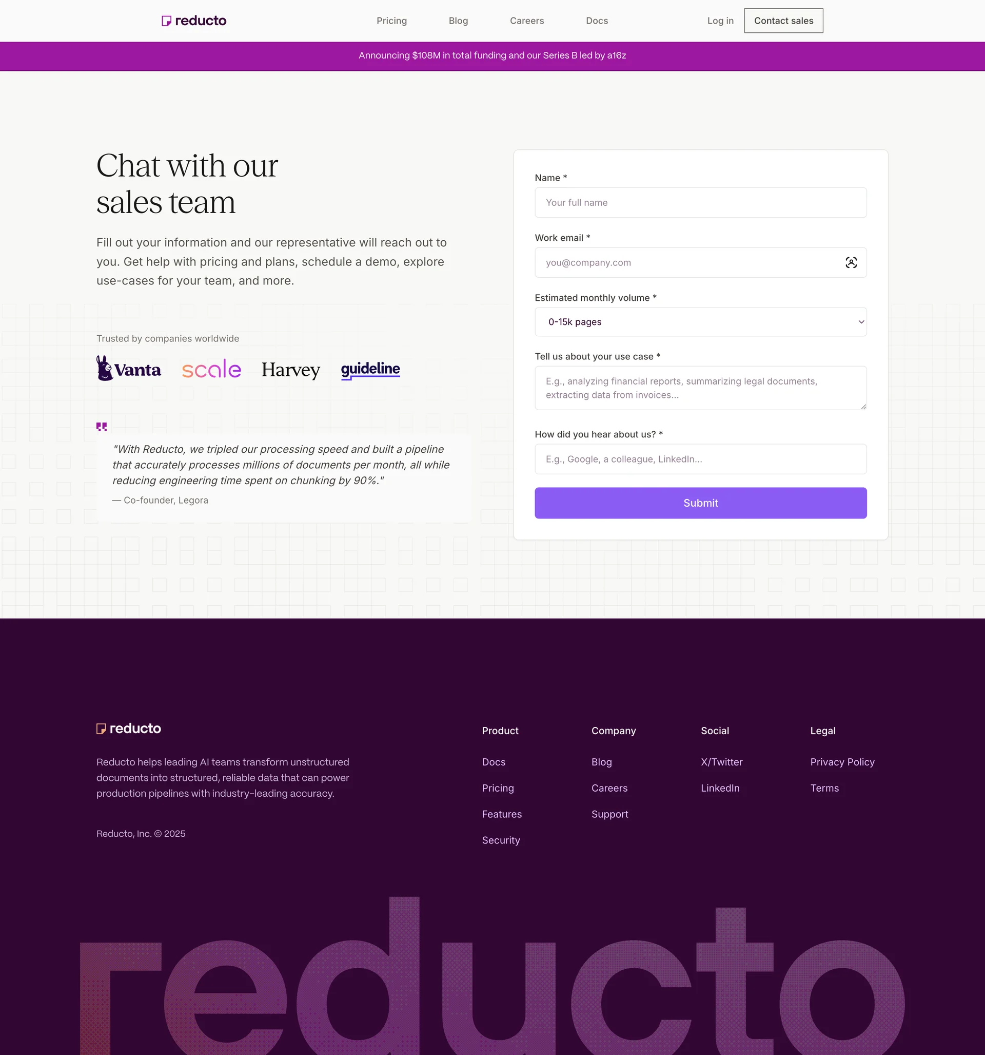 Reducto — AI/ML скриншот интерфейса