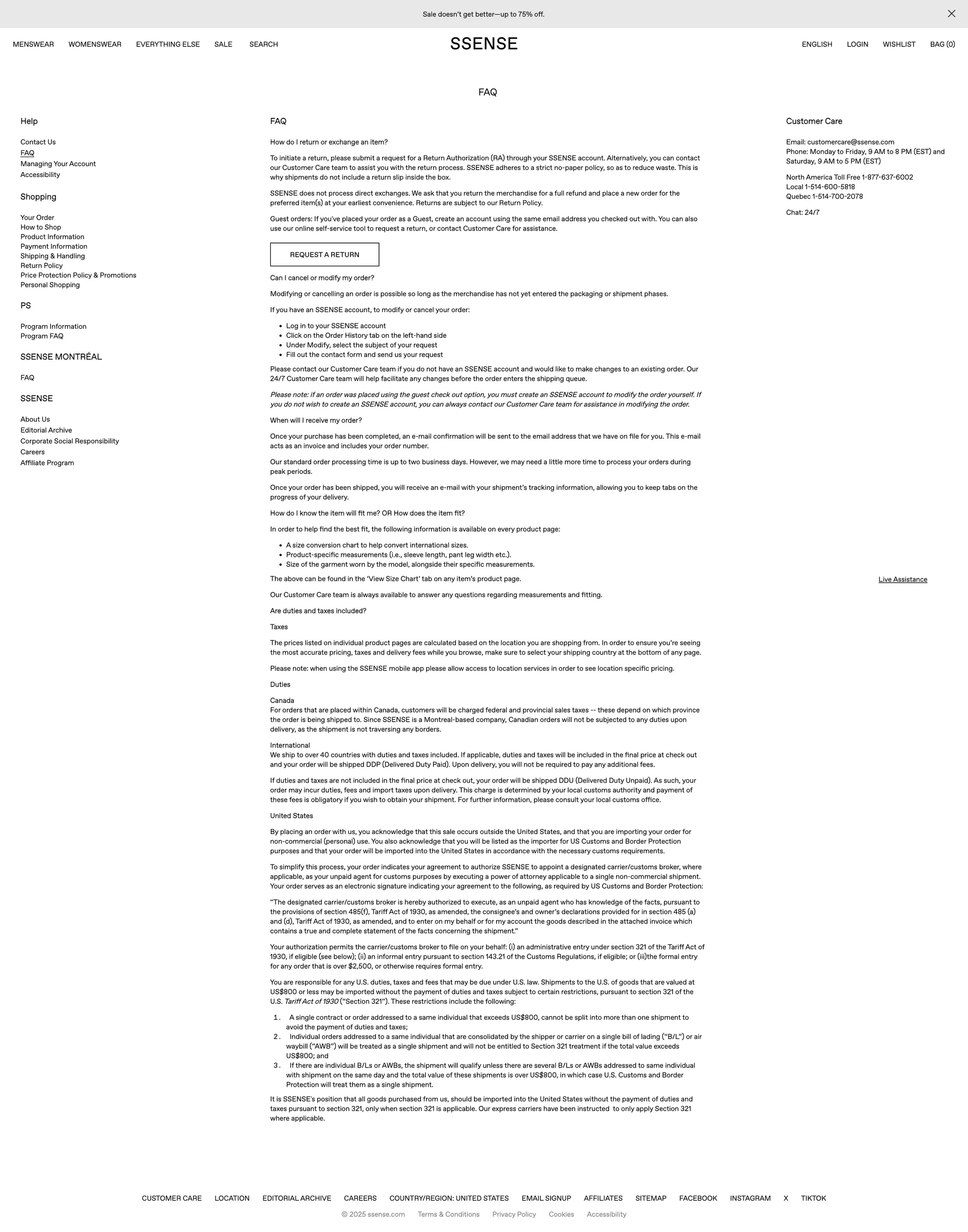 SSENSE — E-commerce скриншот интерфейса