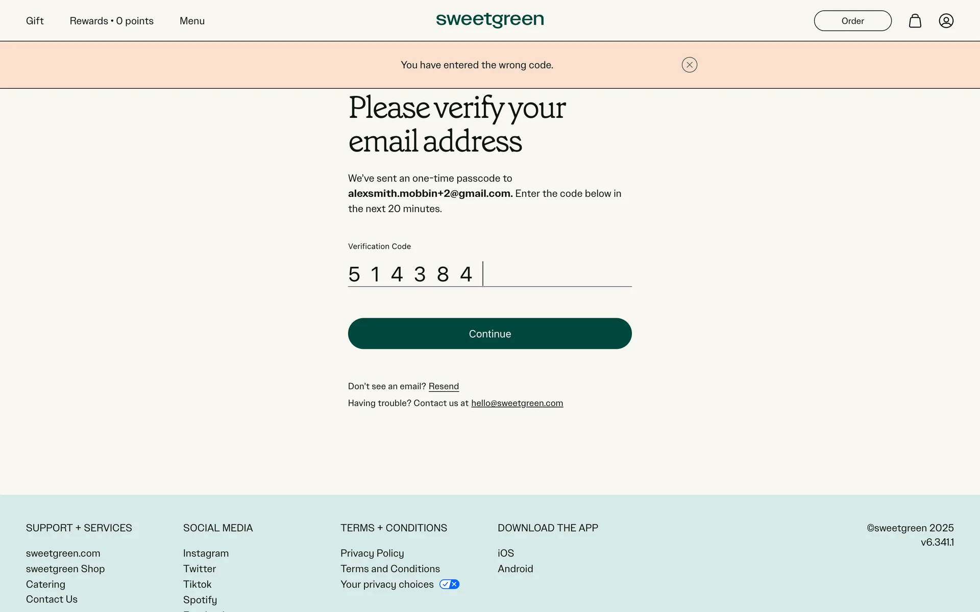 sweetgreen screenshot