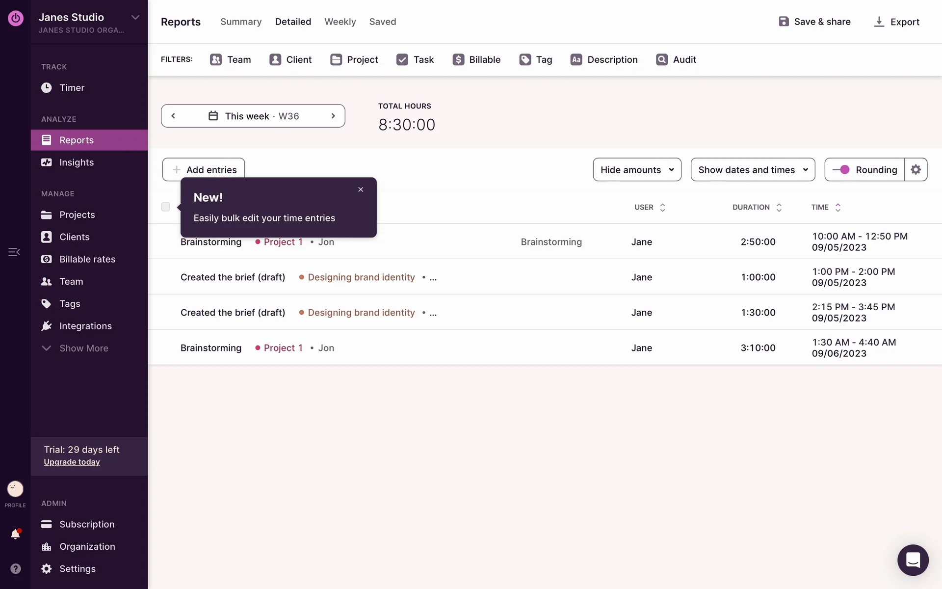 Toggl Track screenshot